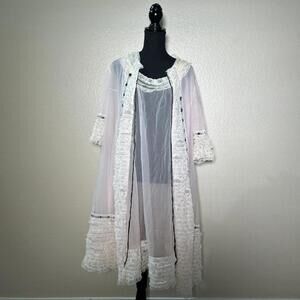 Vintage 60s Sheer Lace Peignoir Set – Fairy Cottagecore Chiffon Robe & Nightgown